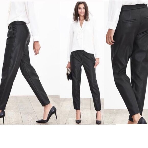 Banana Republic black front pleated faux leather pants Sz 8P - Picture 1 of 14
